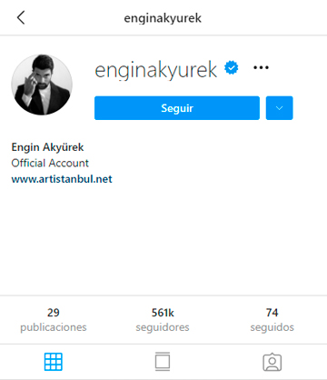 perfil instagram actor Engin Akyürek y autor del libro Silencio